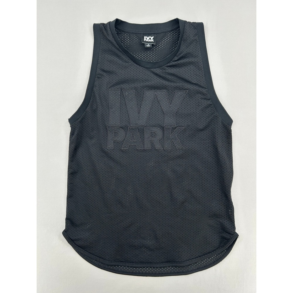Ivy Park Womens Black Mesh Logo Tank Top Sleeveless Athletic Shirt Size Small